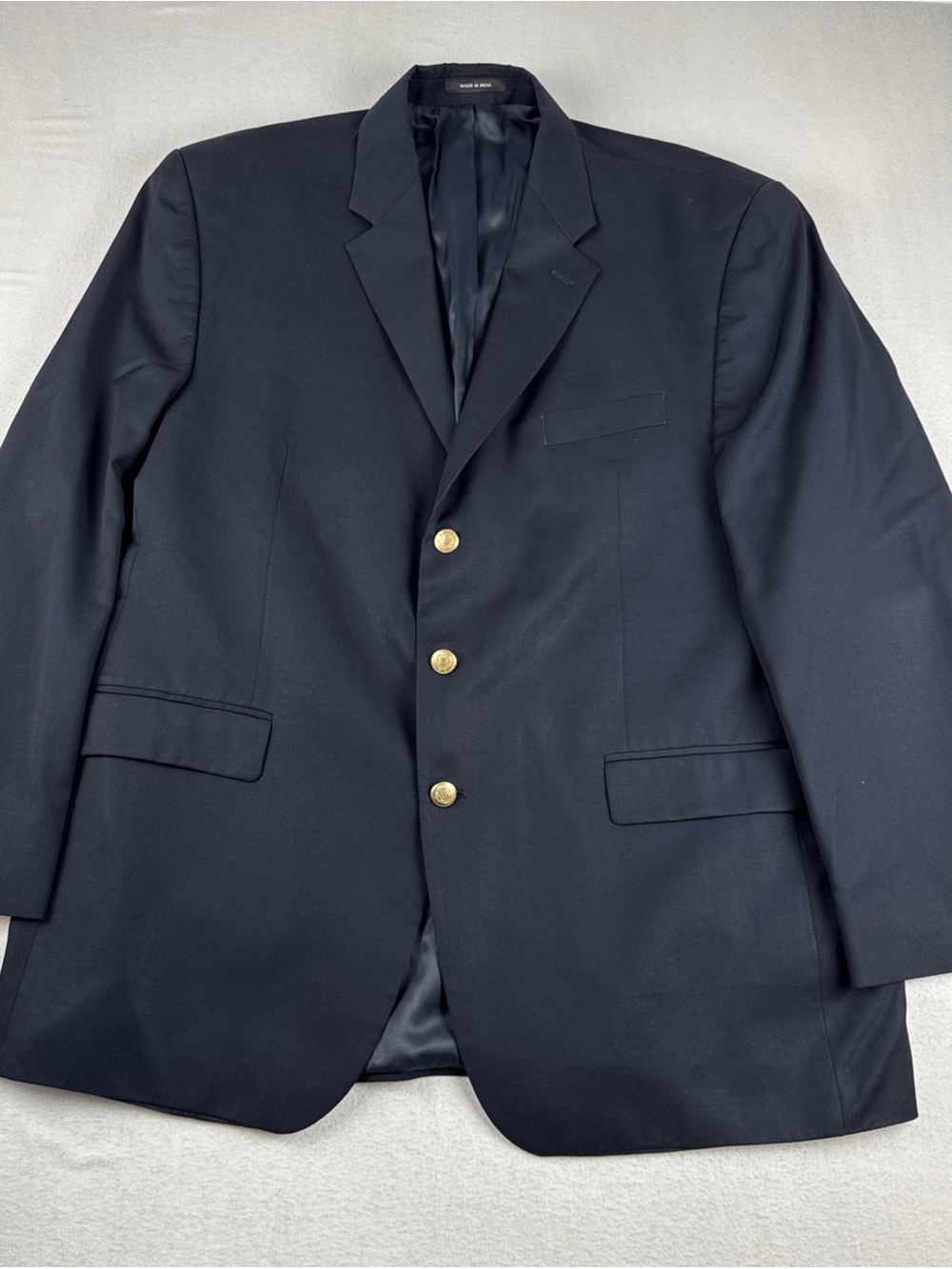 Ralph Lauren Mens 3-Button Black Blazer Gold Buttons Wool Classic 50L Office